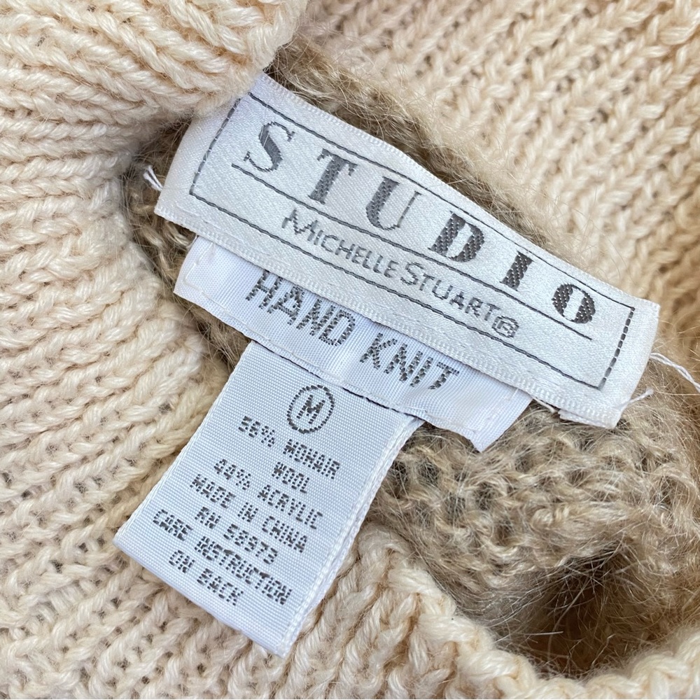 Vintage studio Michelle Stuart Brown cream heart flower turtleneck knit sweater - Picture 9 of 10